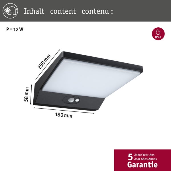 LED Außenwandleuchte Ronea Dämmerungsgesteuerter Bewegungsmelder (IR) IP44 180x250mm 3000K 10,5W 680lm 230V Dunkelgrau Aluminium