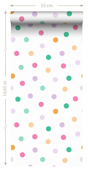 ESTAhome Tapete Punktmuster Türkis, Lila, Grün und Orange - 50 x 900 cm - 131621