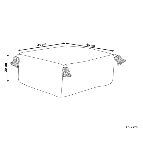 Abmessungen des Poufs: 45 cm x 45 cm breit und 20 cm hoch