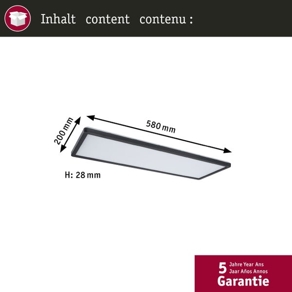 LED Panel 3-Step-Dim Atria Shine Backlight eckig 580x200mm 22W 1800lm 4000K Schwarz dimmbar