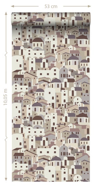 ESTAhome Tapete Mediterrane Häuser Beige und Grau - 50 x 900 cm - 139622