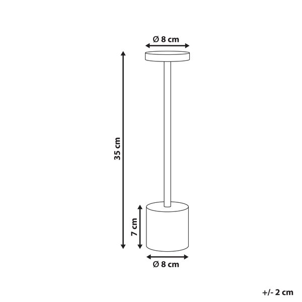 Abmessungen einer Leuchte: Höhe 35 cm, Durchmesser 8 cm