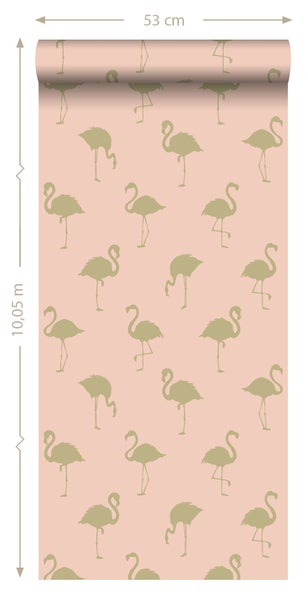 ESTAhome Tapete Flamingos Gold und Pfirsichrosa - 53 cm x 10.05 m - 138994