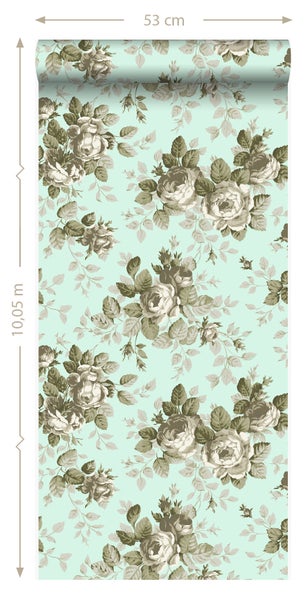 Origin Wallcoverings Tapete Rosen Meeresgrün - 53 cm x 10.05 m - 326143