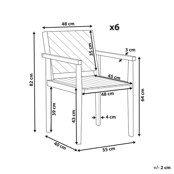 Gartenstuhl 6er Set BARATTI Akazienholz Braun