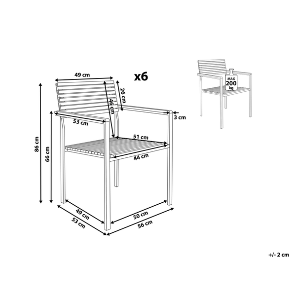 Gartenstuhl 6er Set VIAREGGIO FSC® zertifiziertes Teakholz Braun