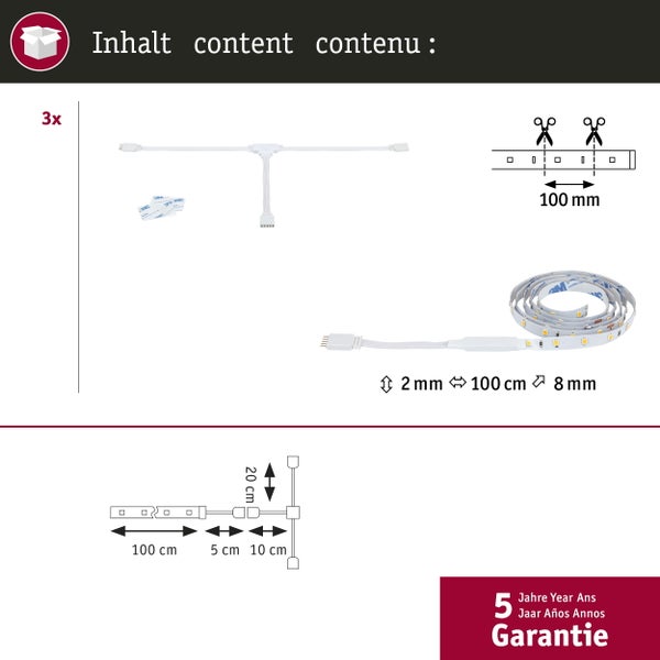 Inhalt einer LED-Leuchtmittelverpackung mit Zubehör und Garantieinformationen