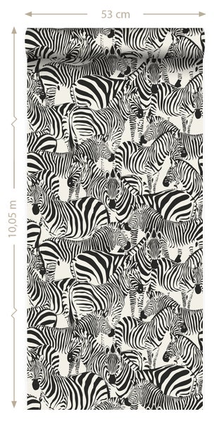 Origin Wallcoverings Tapete Zebras Schwarz und Weiß - 53 cm x 10.05 m - 347453