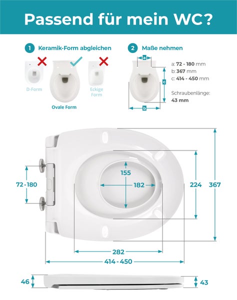 Calmwaters® WC-Sitz Family, Toilettendeckel mit integriertem Kindersitz, einzeln lösbar, Absenkautomatik, 2 Montage-Optionen von oben, abnehmbar, antibakteriell, ovale Klobrille Weiß