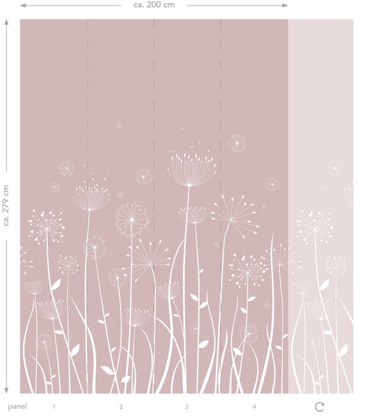 ESTAhome Fototapete Pusteblume Weiß und Altrosa - 200 x 279 cm - 158905