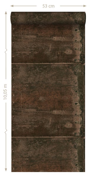 Origin Wallcoverings Tapete große verwitterte rostige Metallplatten Rostbraun - 53 cm x 10.05 m - 337231