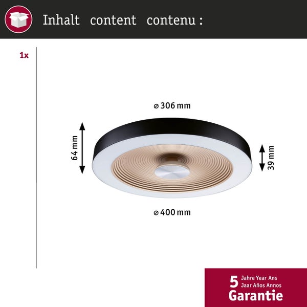 LED Deckenleuchte Volea IP44 3000K 500lm / 2400lm 230V 4W / 18,5W dimmbar Schwarz, Gold