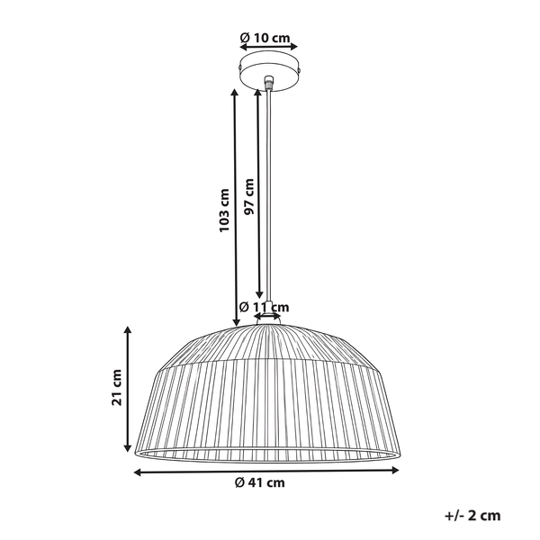 Maßzeichnung einer Pendelleuchte mit 41 Zentimeter Schirmdurchmesser, 21 Zentimeter Schirmhöhe und 103 Zentimeter Gesamthöhe.
