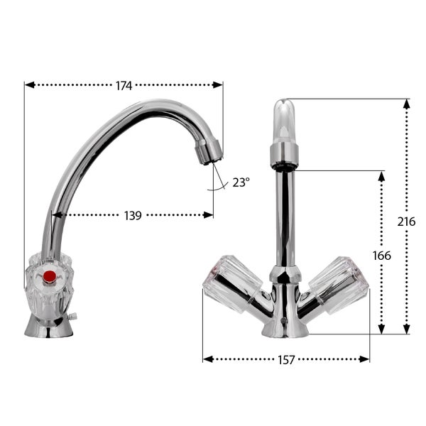 aquaSu® Zweigriffmischer Standard Plus für Waschtisch | Niederdruck | Chrom | Wasserhahn | 779449