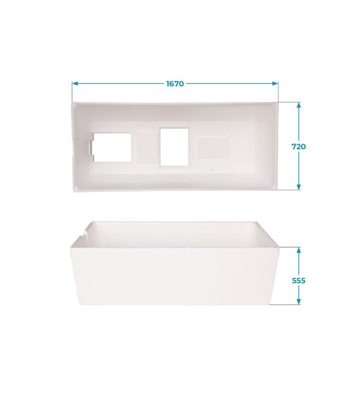 Calmwaters® Wannenträger 170 x 75 cm Modern Square, Passend für Rechteck-Badewanne 170x75 cm, Styroporträger, Schall- und wärmedämmend, Direkt verfliesbar, Badewannenträger in Weiß, 03AX3359