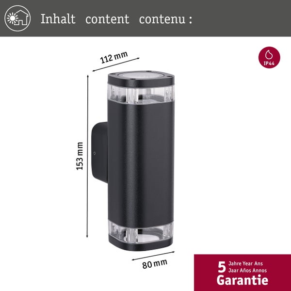 Außenwandleuchte Colum seewasserresistent IP44 80x112mm max. 2x20W 230V Anthrazit Aluminium