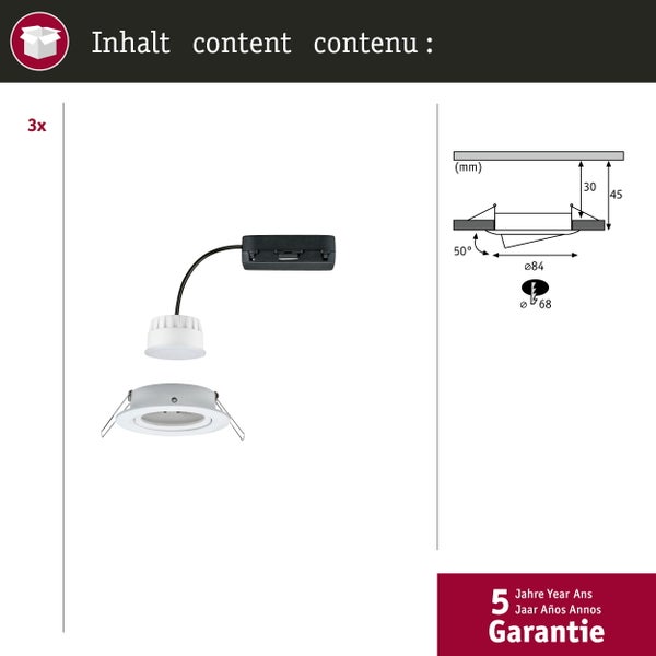 LED Einbauleuchte Nova Coin rund 84mm 50° RGBW+ 3x6W 3x500lm 230V Weiß matt Aluminium