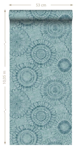 ESTAhome Tapete Blumen Aqua Grün - 53 cm x 10.05 m - 148325