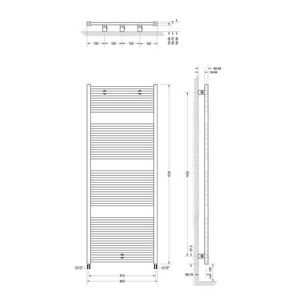 Badheizkörper Schulte Turbo 1535x600 mm mattschwarz, EP1530 68