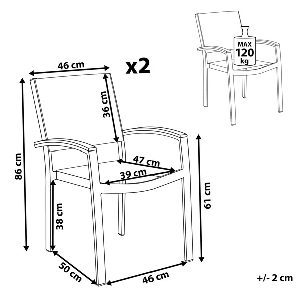 Gartenstuhl 2er Set PERETA Metall Grau