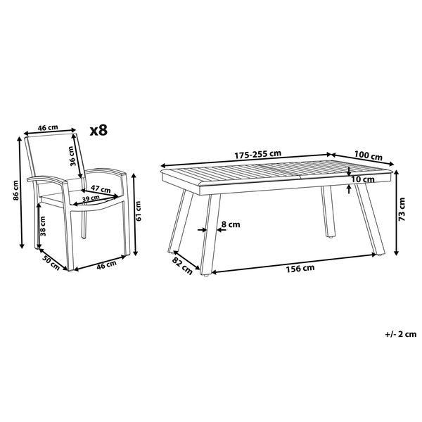 Gartenmöbel Set 8-Sitzer PERETA Metall Grau