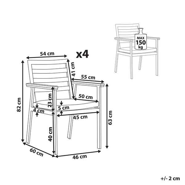 Set mit 4 Stühlen und Sitzkissen CAVOLI Metall Grau