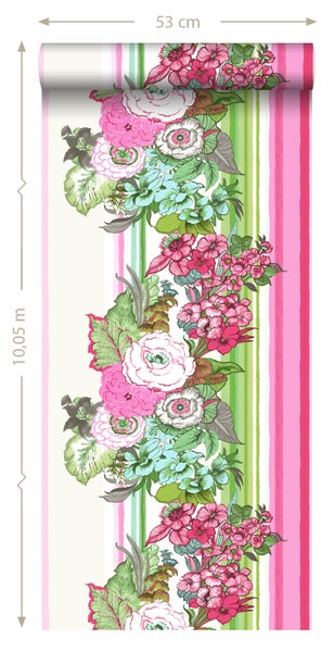 ESTAhome Tapete Blumenmuster Rosa und Lindgrün - 53 cm x 10.05 m - 138115