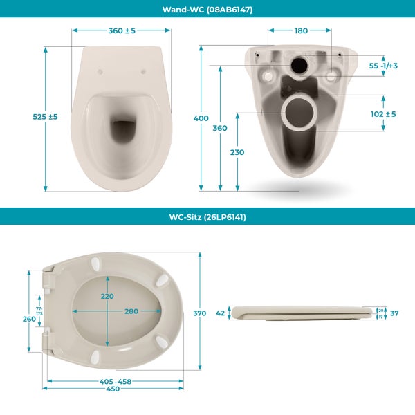 Calmwaters® Spülrandloses Hänge WC als Tiefspül WC im Komplett-Set mit Toilettendeckel mit Absenkautomatik in Pergamon Take-Off, 99000192