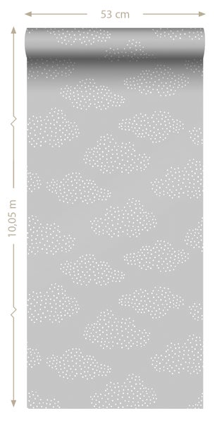 ESTAhome Tapete kleine Wolken Grau - 50 x 900 cm - 139517
