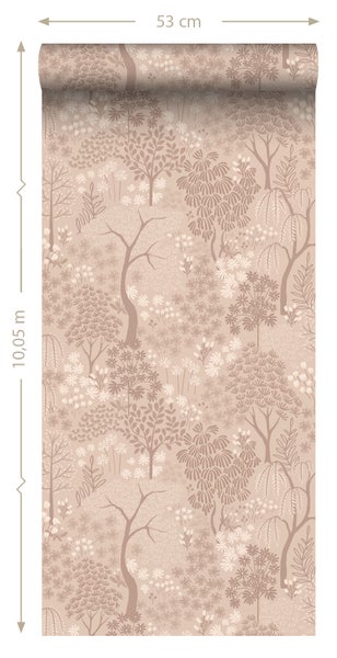 ESTAhome Tapete Bäumen und Blumen Altrosa - 50 x 900 cm - 131649