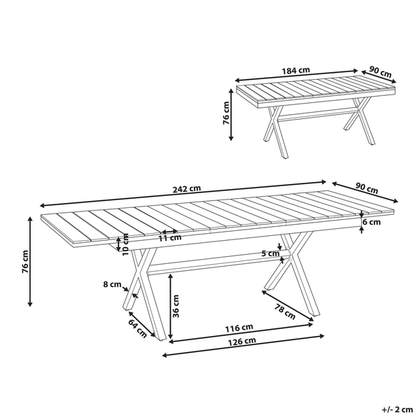 Ausziehbarer Gartentisch FANES 184/242 cm 90 cm Metall Graphitgrau