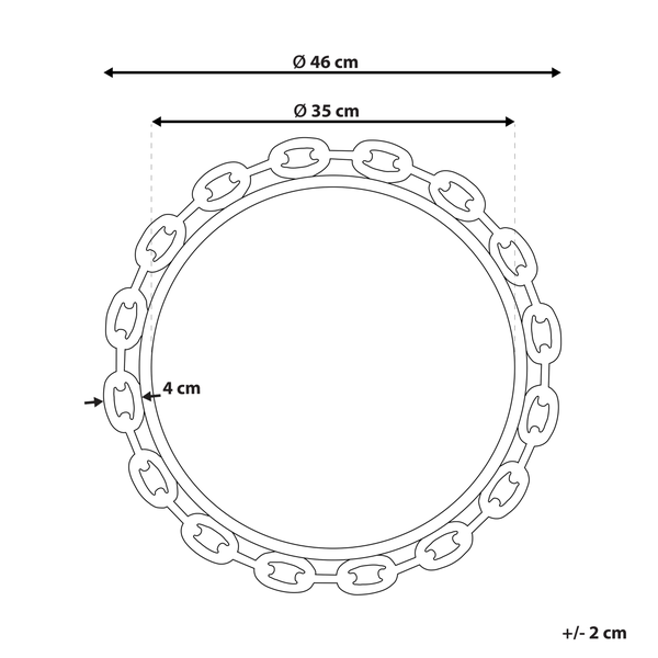 Technische Zeichnung eines runden Produkts mit einem Durchmesser von 46 Zentimetern außen und 35 Zentimetern innen.