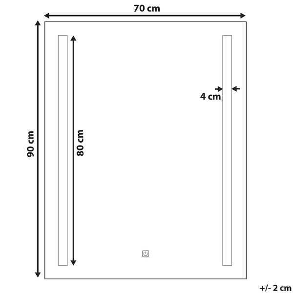 Rückseite eines beleuchteten Spiegels mit Aufhängung und Stromkabel