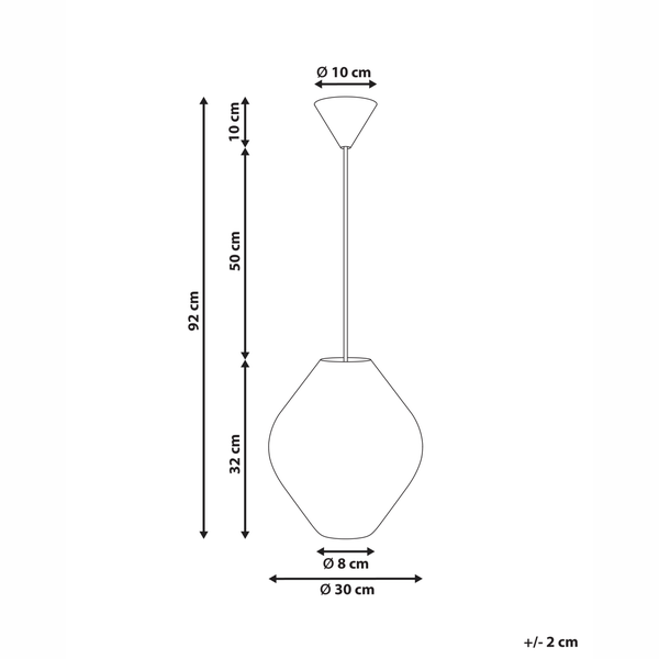 Abmessungen einer Pendelleuchte mit einem Durchmesser von 30 cm und einer Höhe von 92 cm