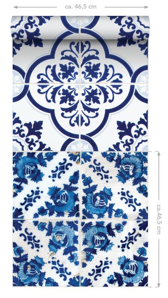 ESTAhome XXL-Vliestapete große Fliesen Indigoblau - 50 x 900 cm - 158002