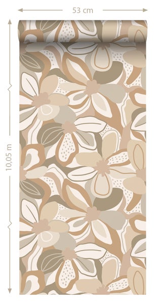 ESTAhome Tapete Blumenmuster Beige - 50 x 900 cm - 139628