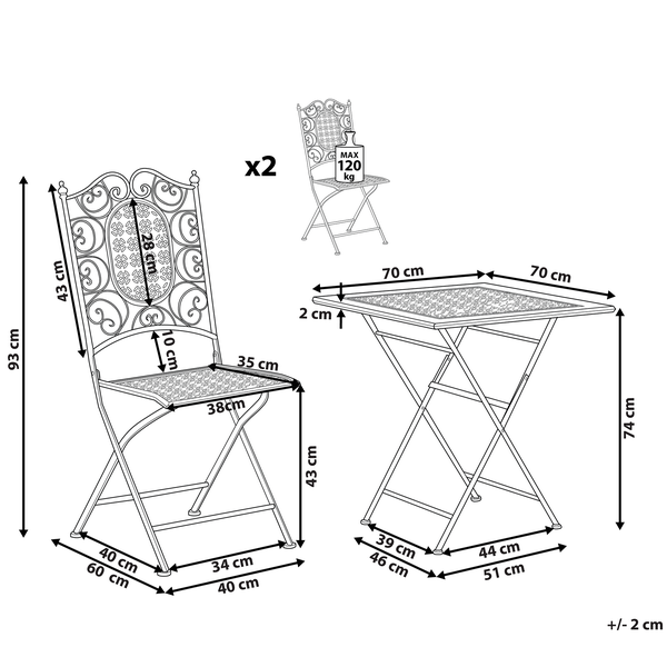 Bistro Set klappbar BORMIO Metall Schwarz
