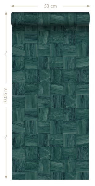 Origin Wallcoverings Tapete quadratische Holzstücke Petrolblau - 50 x 900 cm - 347933