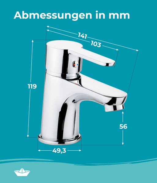 Calmwaters® Wasserhahn Bad - 56 mm Auslaufhöhe - leichte Reinigung - robuster Messingkern - mit Excentergarnitur und 35 cm Anschlussschläuche - Hochdruck Waschtischarmatur Bad, 14PZ2540