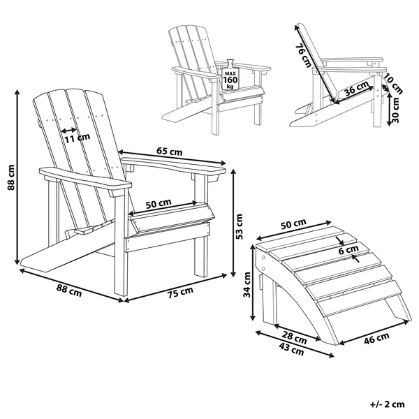 Gartenstuhl ADIRONDACK mit Fußstütze Türkis