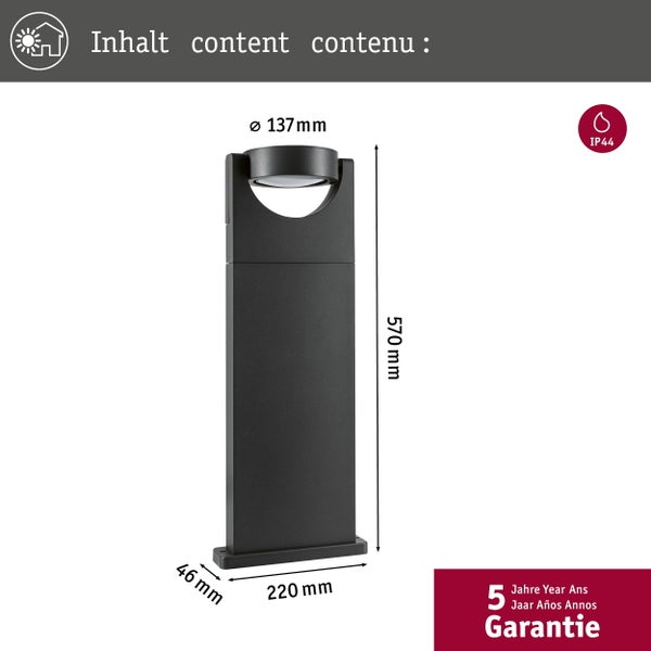 LED Pollerleuchte Swivea IP44 625mm 3000K 8W 460lm 230V Anthrazit Aluminium