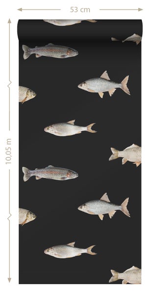 ESTAhome Tapete Fische Schwarz und Grau - 50 x 900 cm - 139363