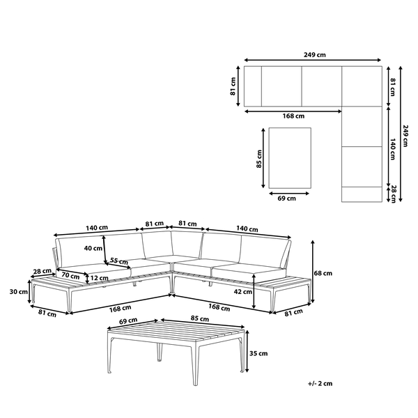 Garten Ecksofa mit Tisch 5-Sitzer POSITANO Grau
