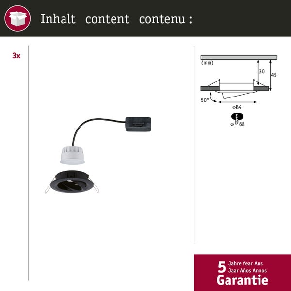 LED Einbauleuchte Nova Coin 3-Step-Dim 3x6W 3x470lm 230V 2700K Schwarz matt