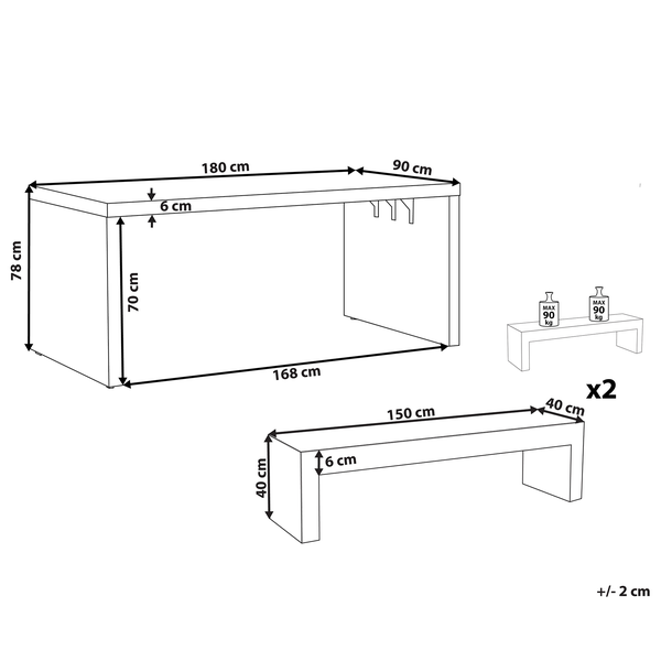Gartenmöbel Set mit Bänken 4-Sitzer TARANTO Beton Grau