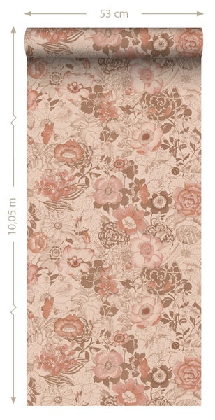 ESTAhome Tapete Blumenmuster Terrakottarosa - 53 cm x 10.05 m - 139766