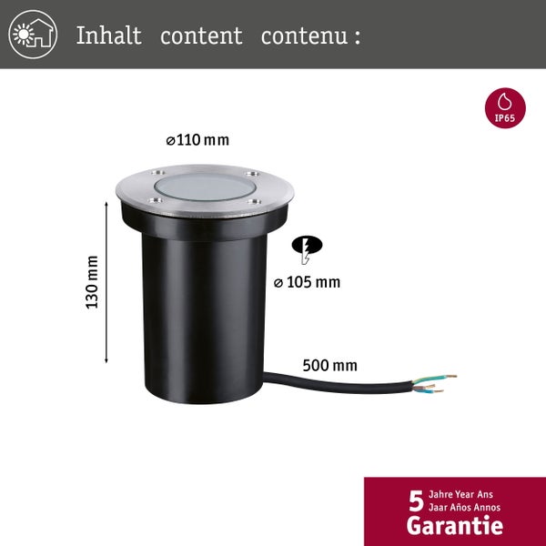 LED Bodeneinbauleuchte Goldlicht insektenfreundlich IP65 zylindrisch 110mm 2200K 4,3W 320lm 230V Edelstahl gebürstet Edelstahl, Kunststoff