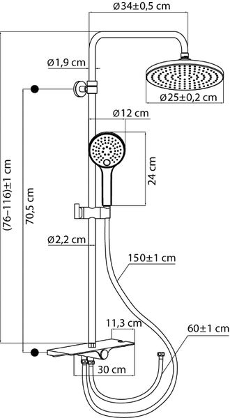 aquaSu® Duschsystem Tima mit Regendusche & Handbrause | Handbrause: 4-strahlig | Kopfbrause: 1-strahlig | mit Ablage | Antikalk | rund | höhenverstellbar | Chrom | 723435