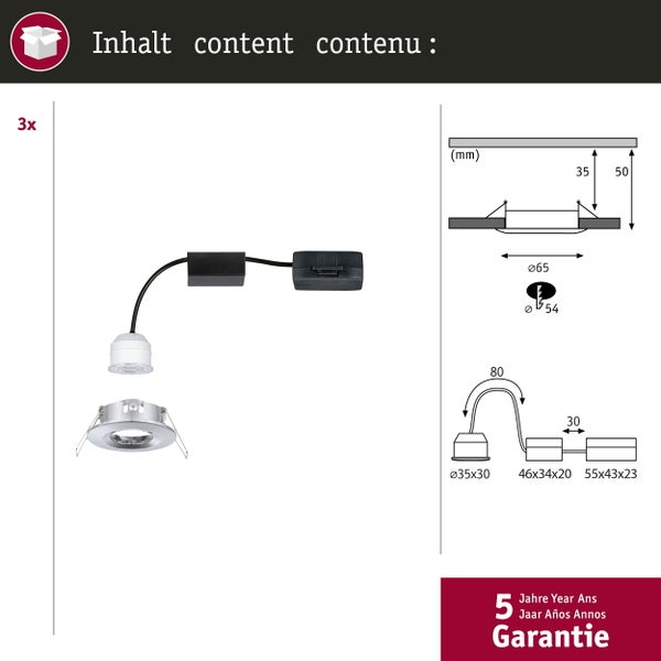 LED Einbauleuchte Nova Mini Coin Basisset starr IP44 rund 65mm Coin 3x4W 3x310lm 230V 2700K Chrom