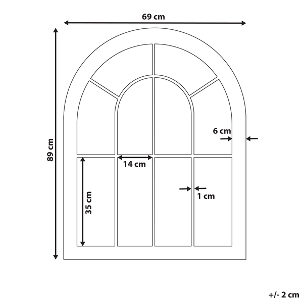 Technische Zeichnung eines Fensters mit Abmessungen.